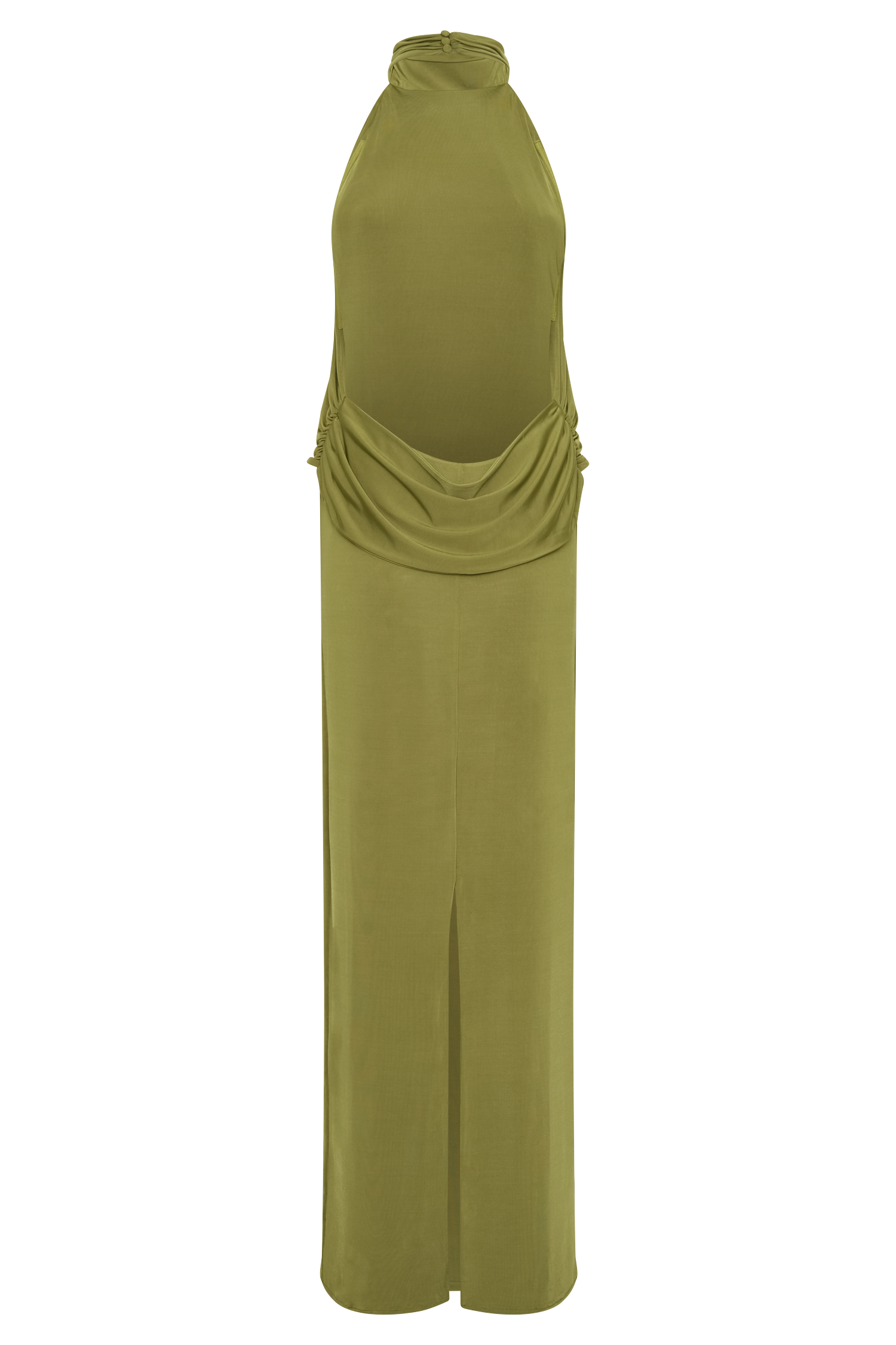 Halter Neck Slinky Maxi Dress - Martini Olive
