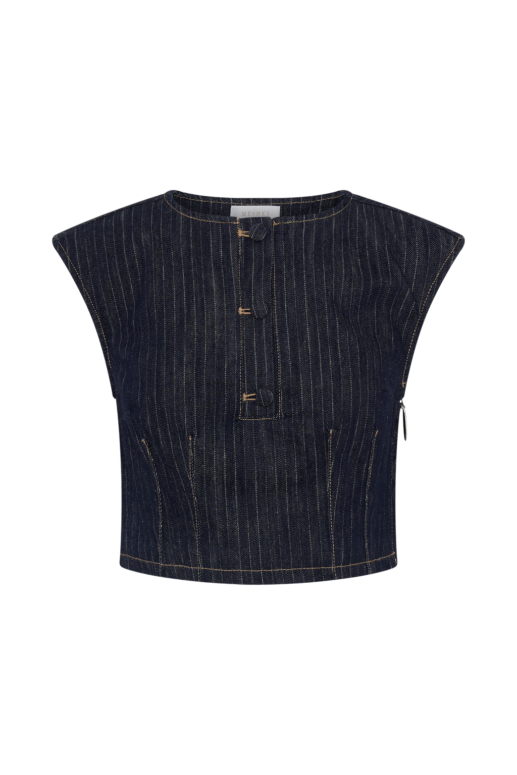 Sleeveless Denim Top - Indigo Pinstripe