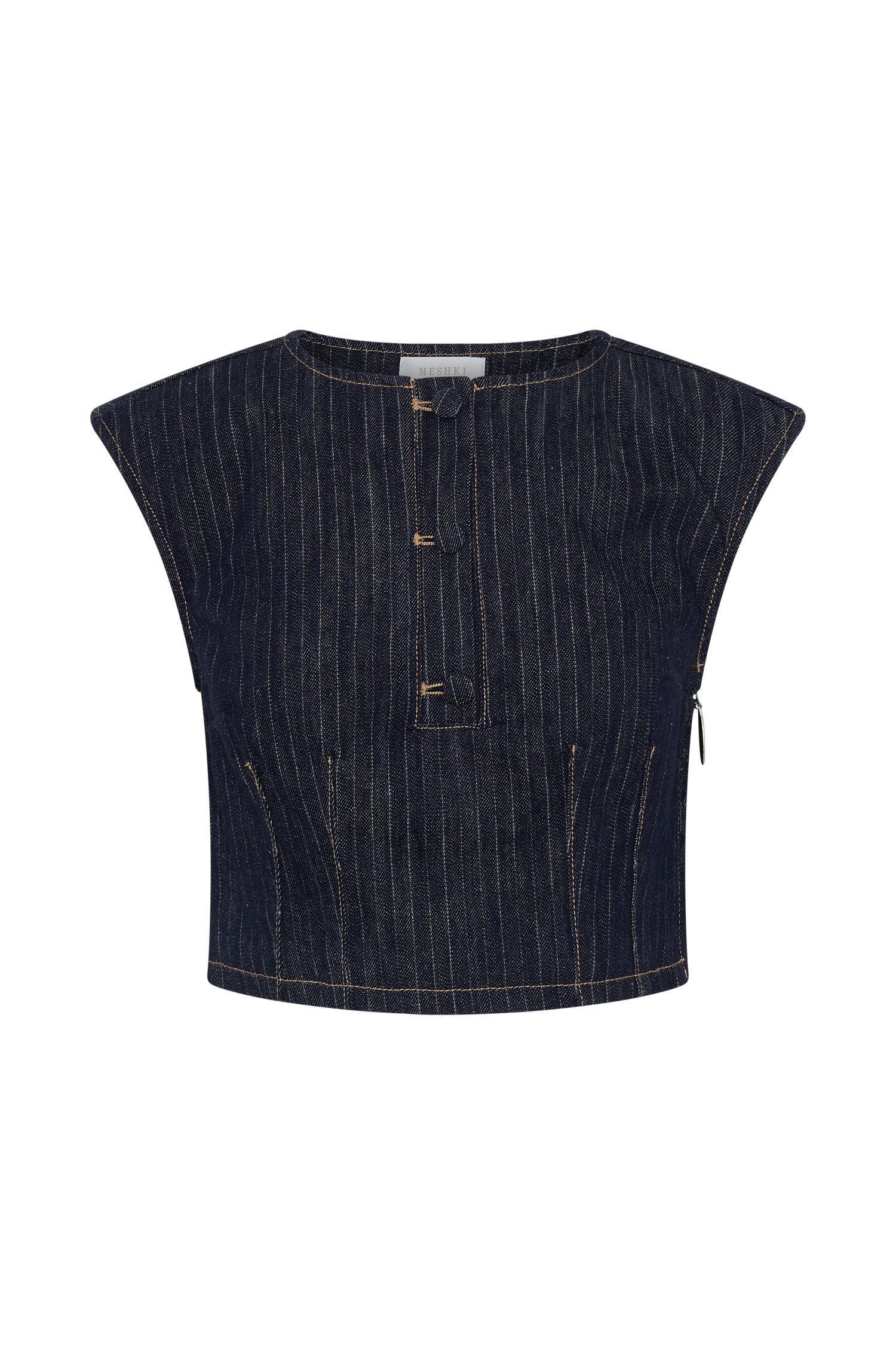 Sleeveless Denim Top - Indigo Pinstripe