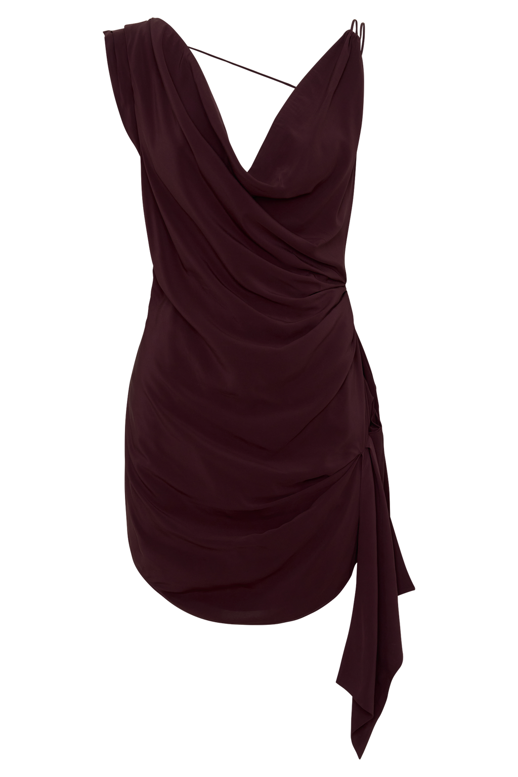 Cowl Drape Satin Mini Dress - Plum