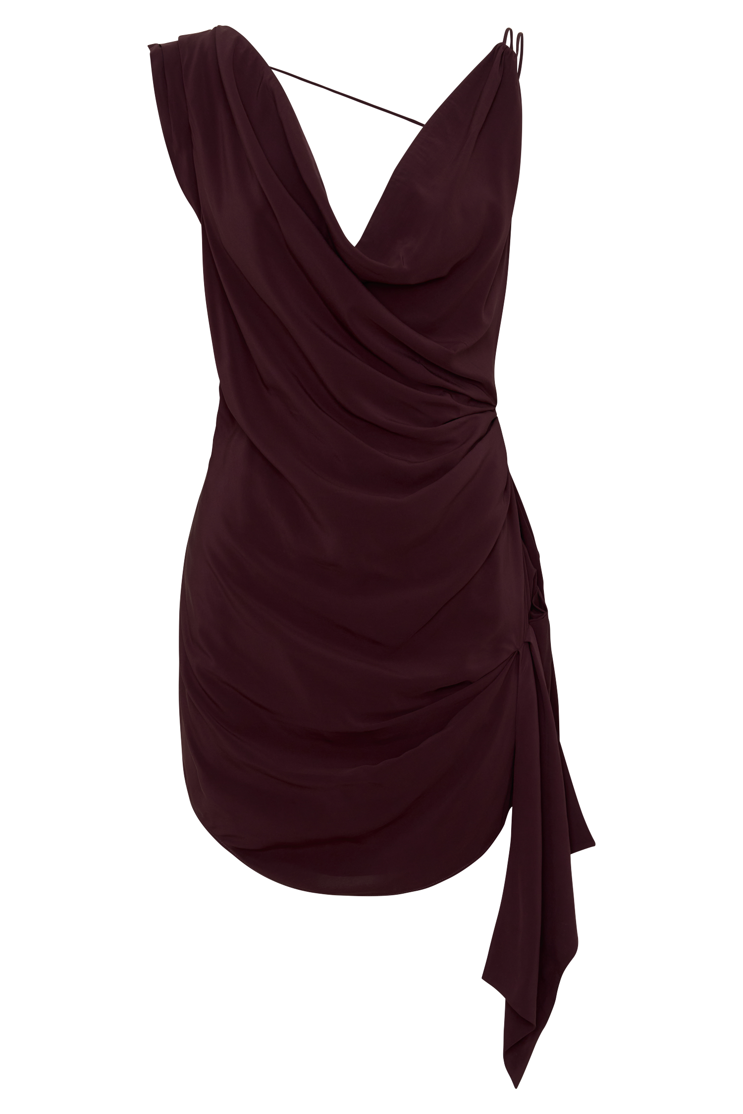 Cowl Drape Satin Mini Dress - Plum