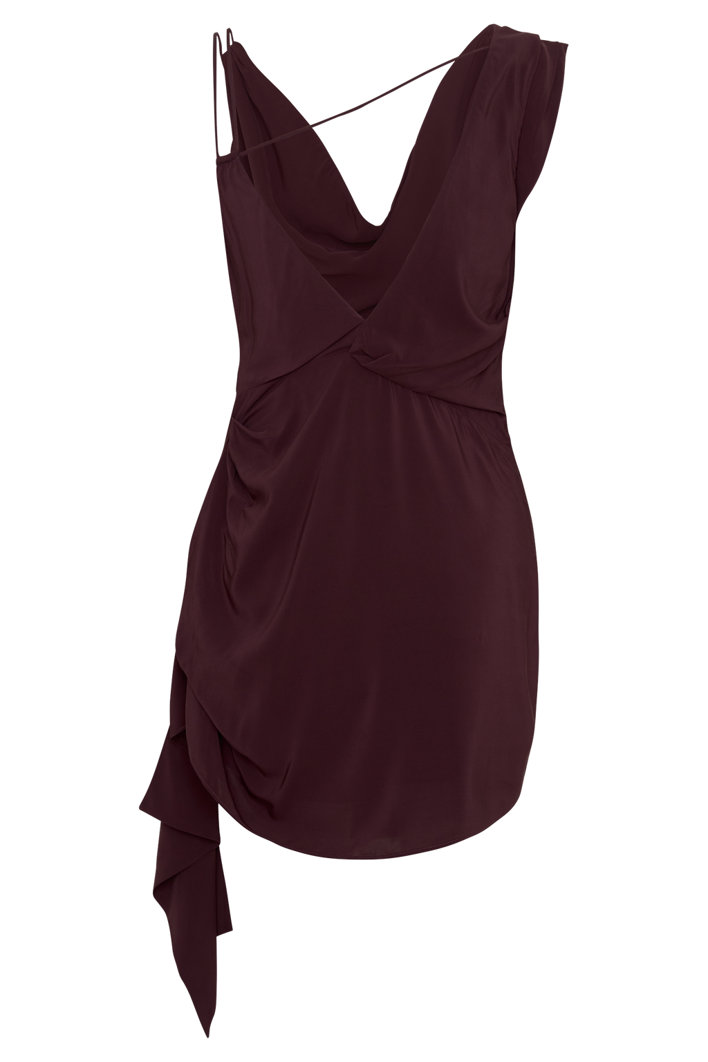 Cowl Drape Satin Mini Dress - Plum