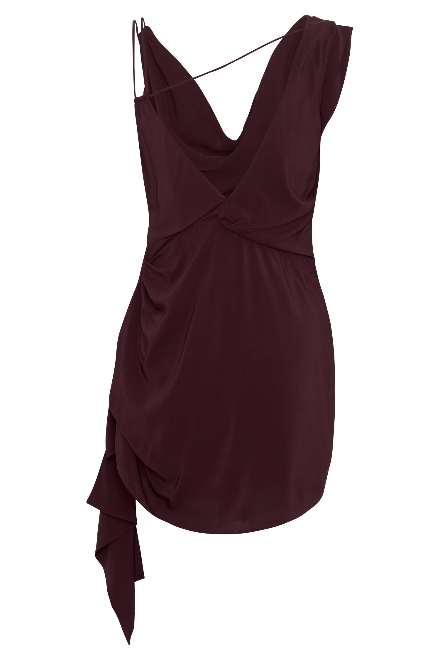 Cowl Drape Satin Mini Dress - Plum