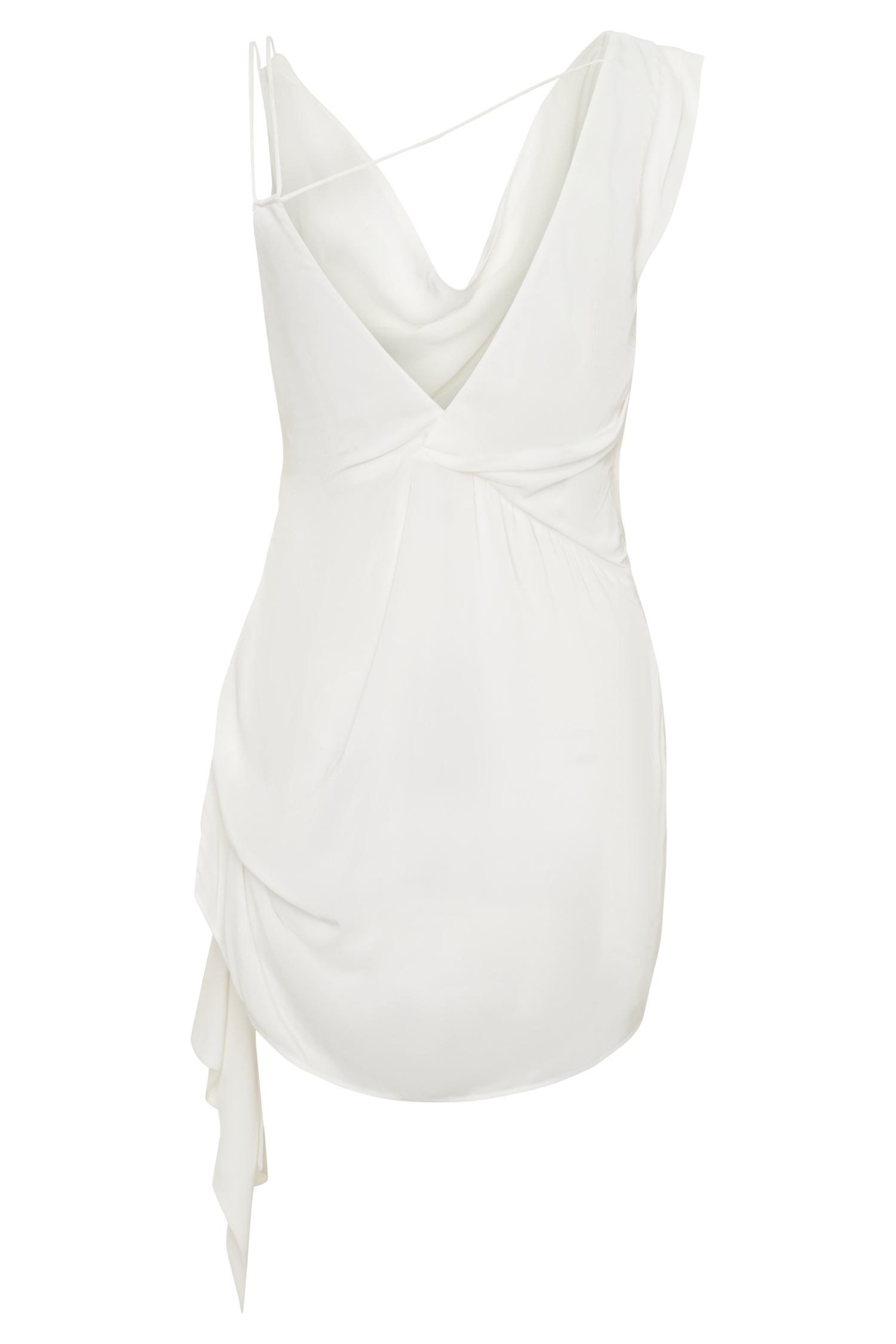 Cowl Drape Satin Mini Dress - White