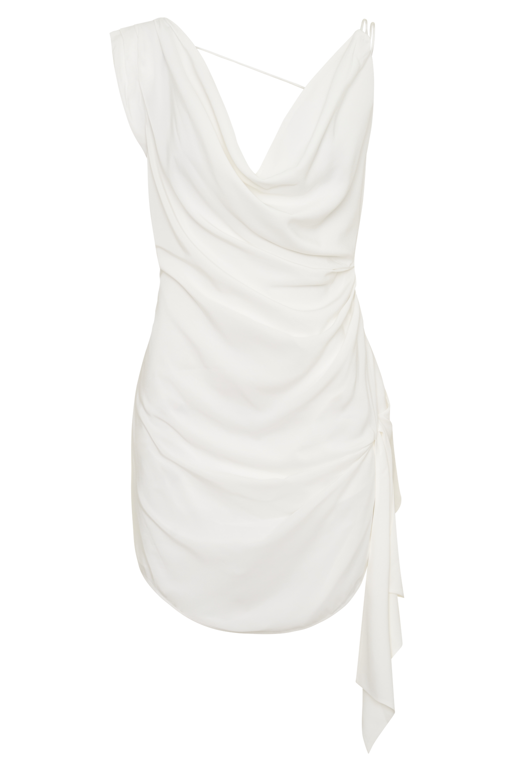 Cowl Drape Satin Mini Dress - White