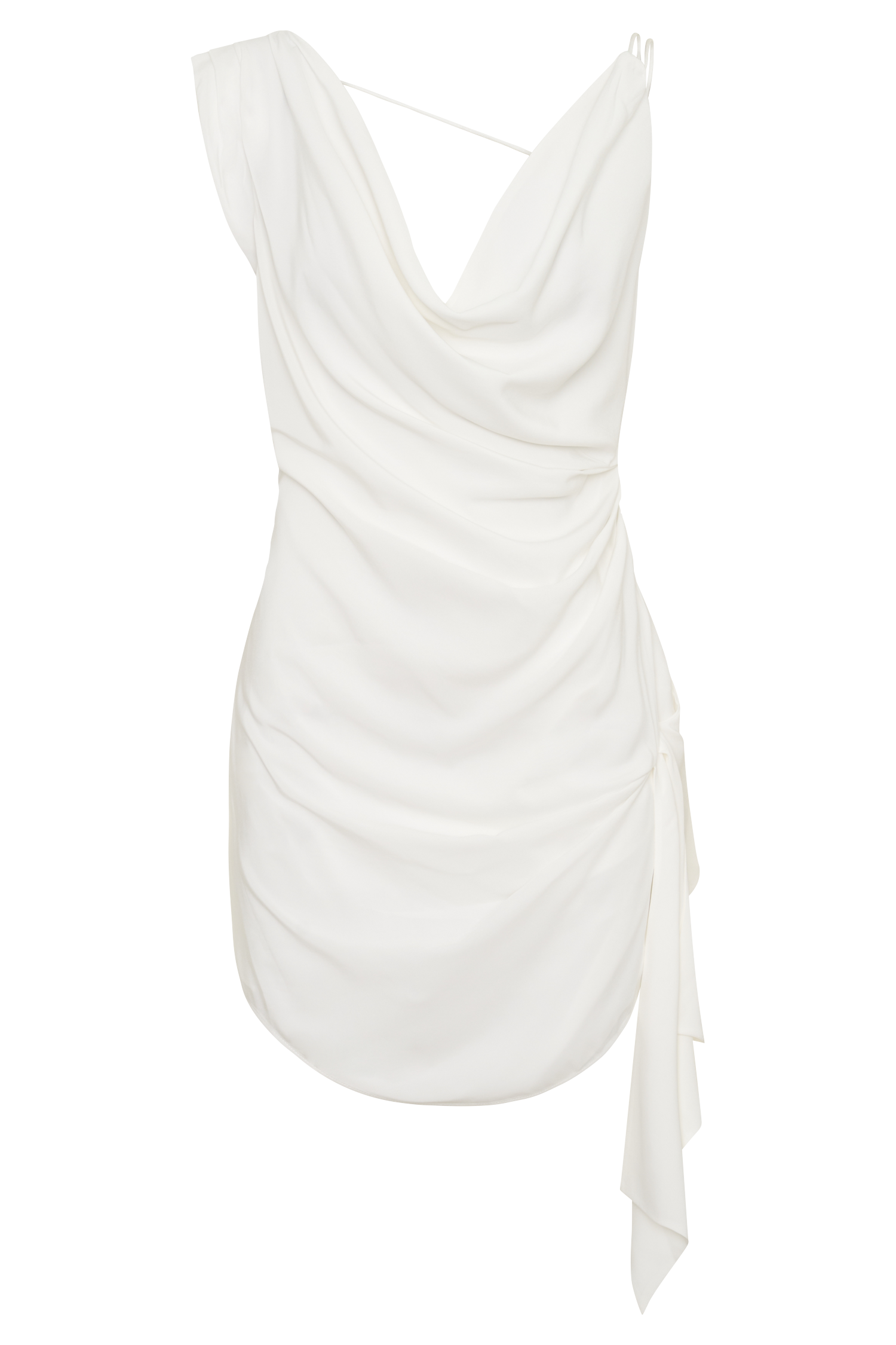 Cowl Drape Satin Mini Dress - White