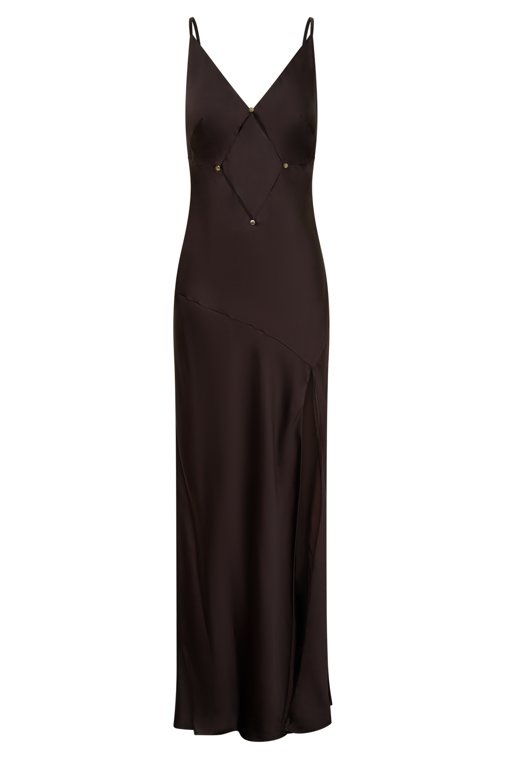 V Neck Satin Maxi Dress - Dark Chocolate