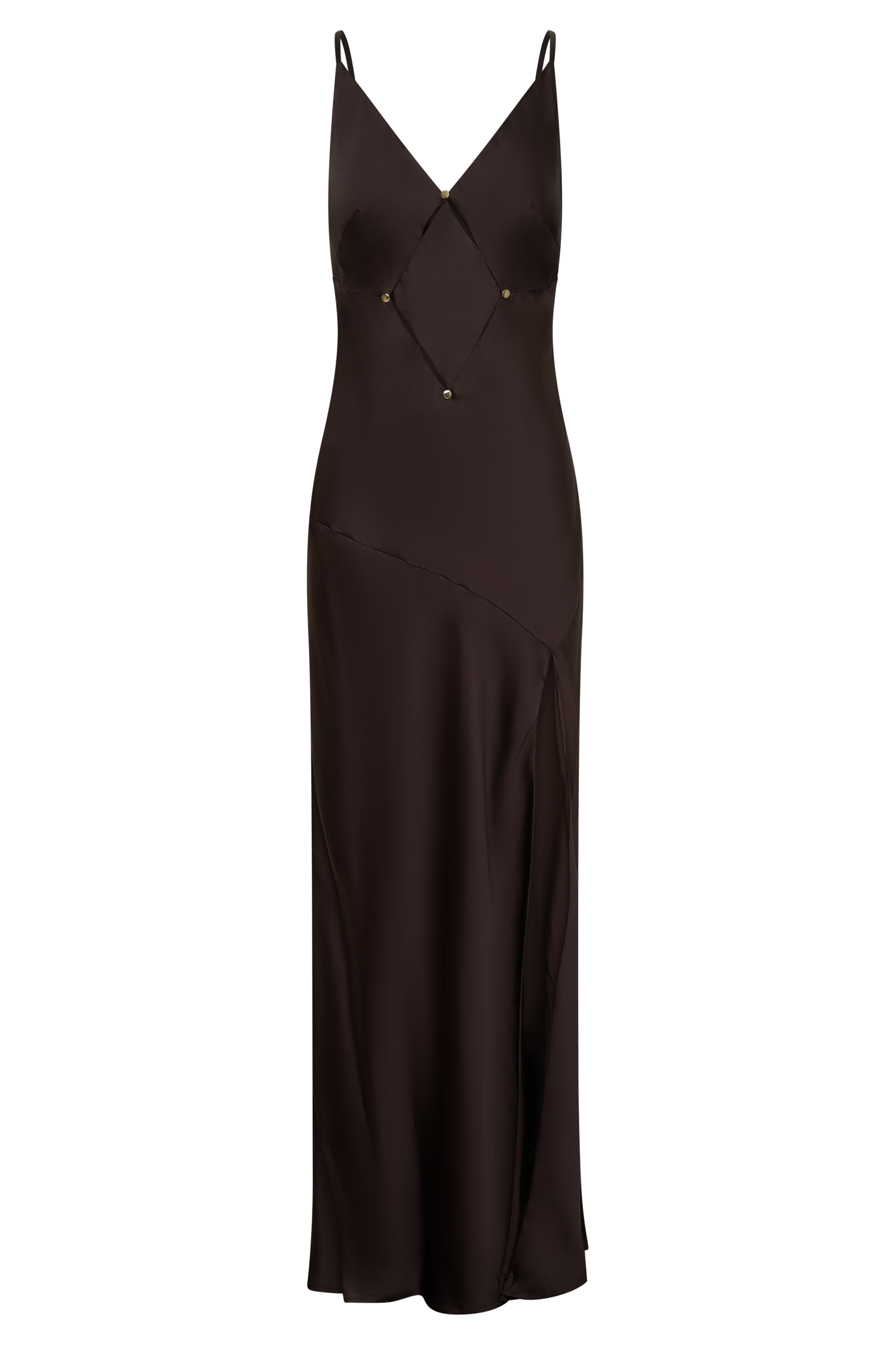 V Neck Satin Maxi Dress - Dark Chocolate