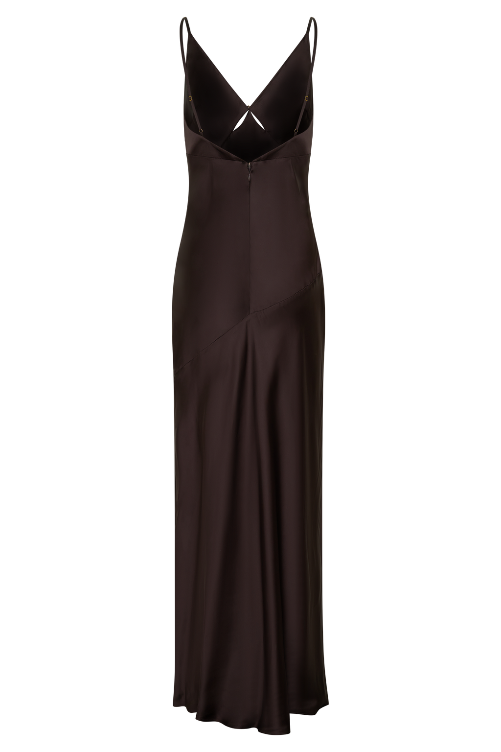V Neck Satin Maxi Dress - Dark Chocolate