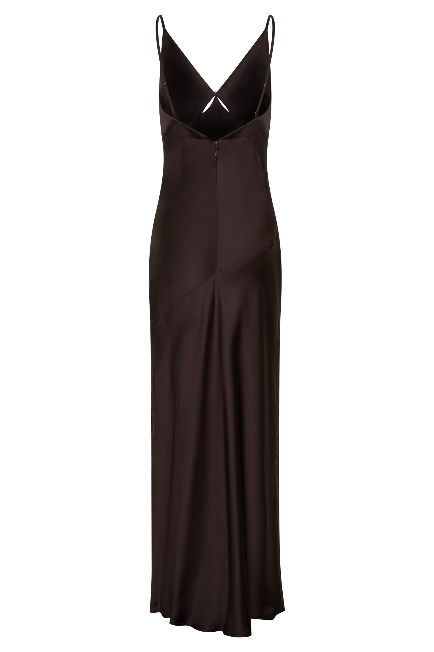 V Neck Satin Maxi Dress - Dark Chocolate
