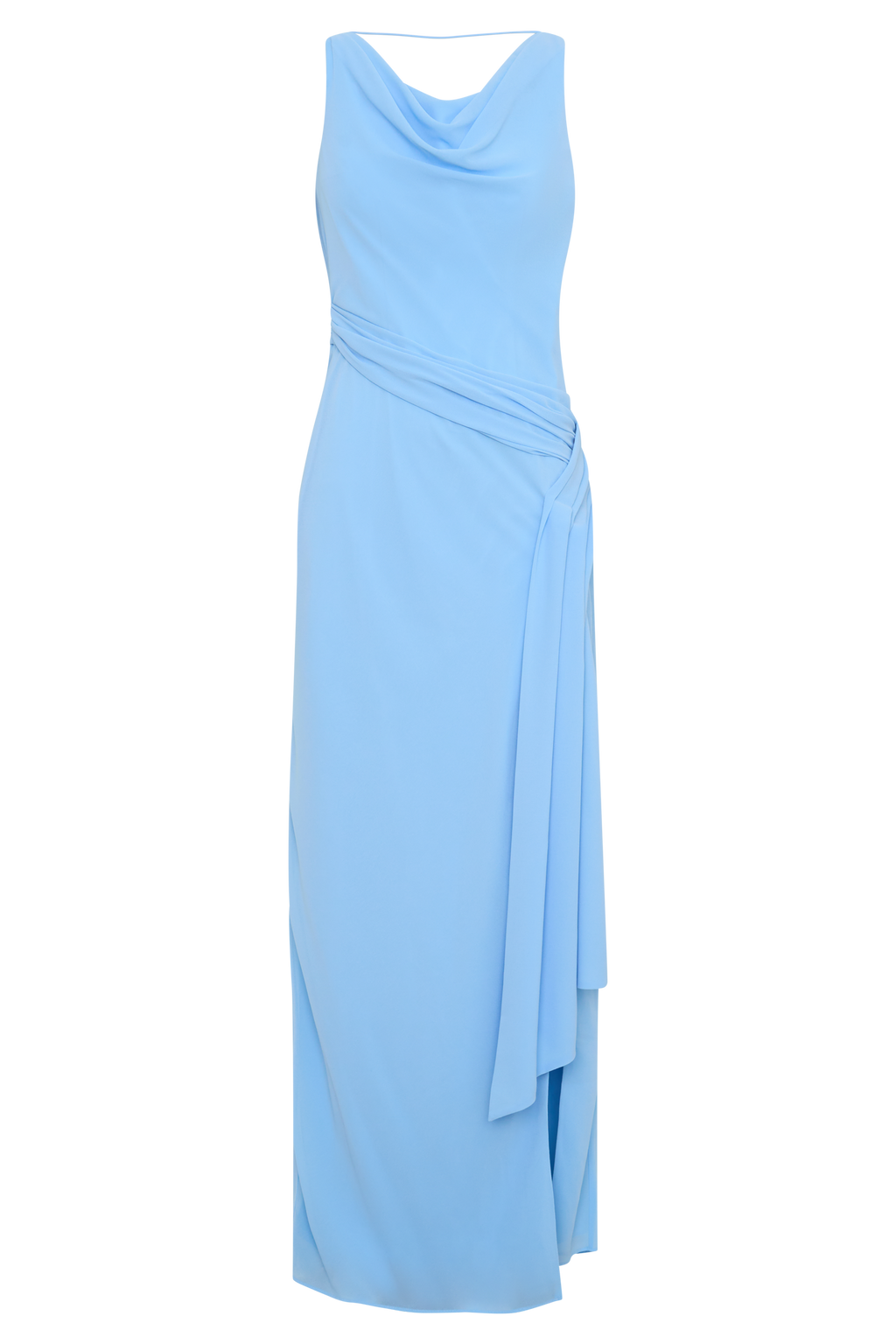 Draped Back Chiffon Maxi Dress - Sky Blue