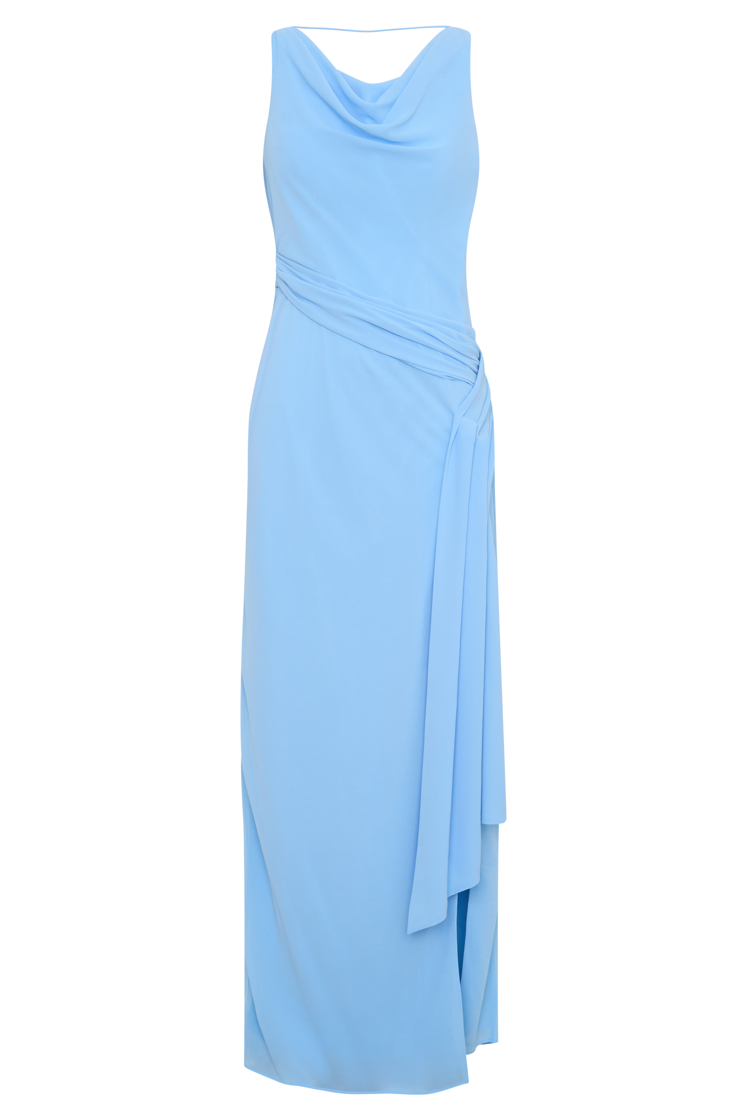 Draped Back Chiffon Maxi Dress - Sky Blue