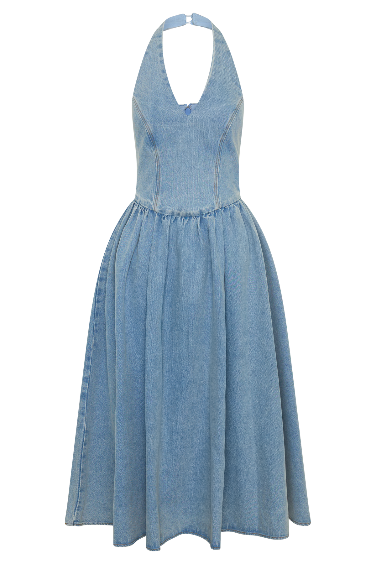 Midi-spijkerjurk met halternek - klassiek blauw