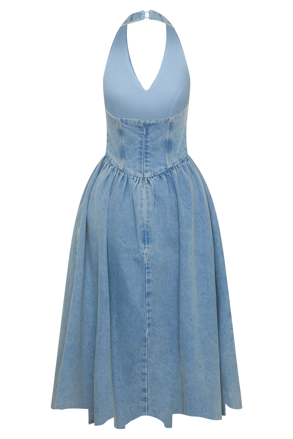Midi-spijkerjurk met halternek - klassiek blauw