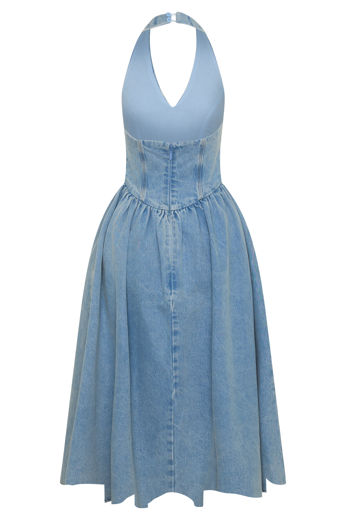 Midi-spijkerjurk met halternek - klassiek blauw