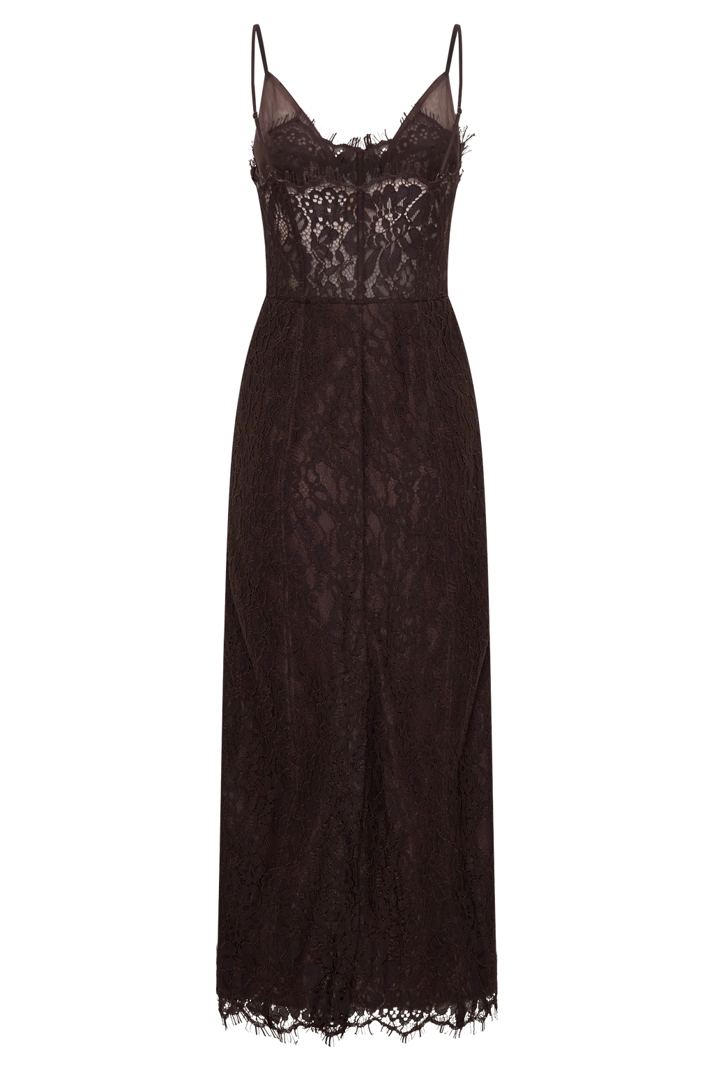 Lace And Mesh Midi Dress - Dark Chocolate