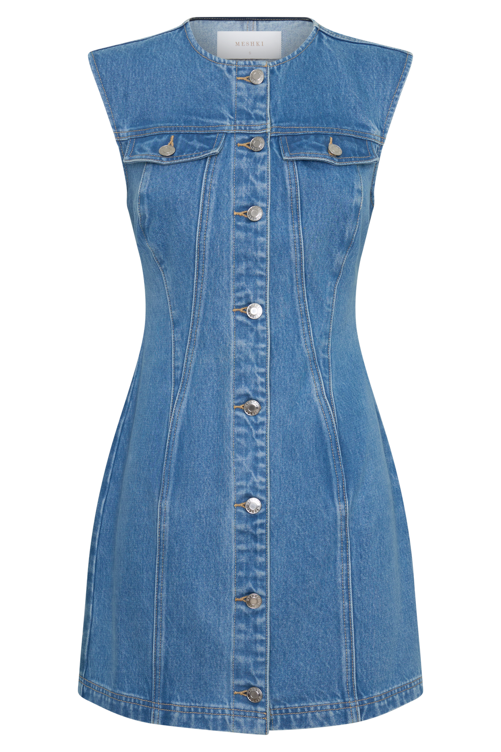 Button Front Denim Mini Dress - Summer Blue