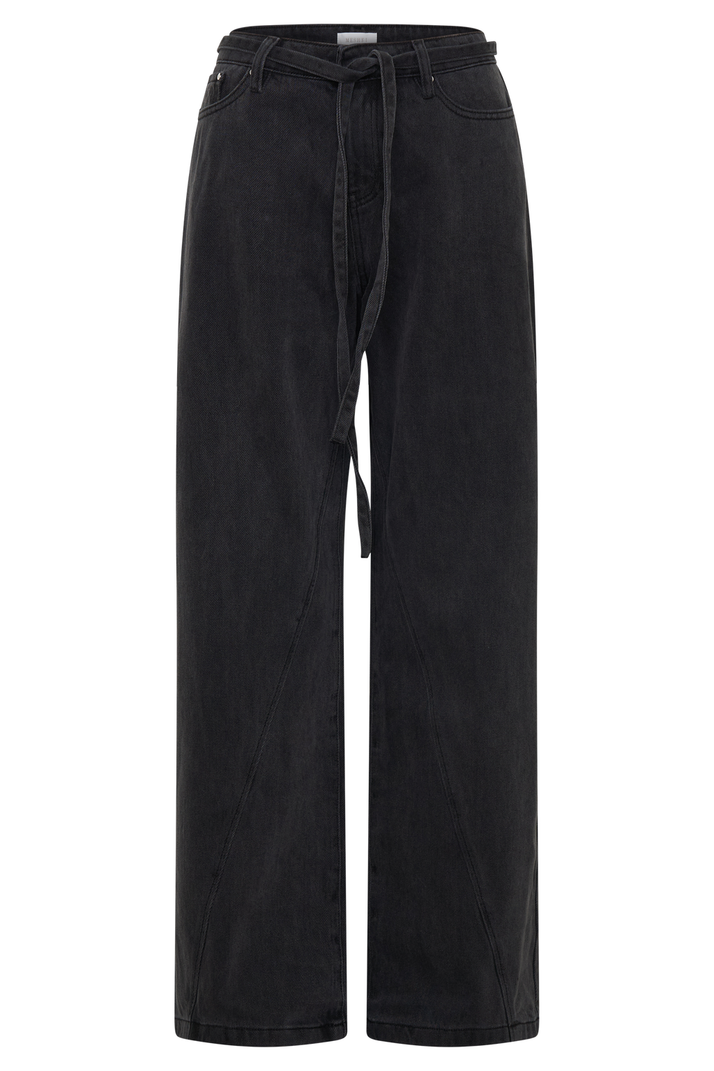 Jeans met mid waist, rechte pijpen en strikdetail - Gewassen zwart