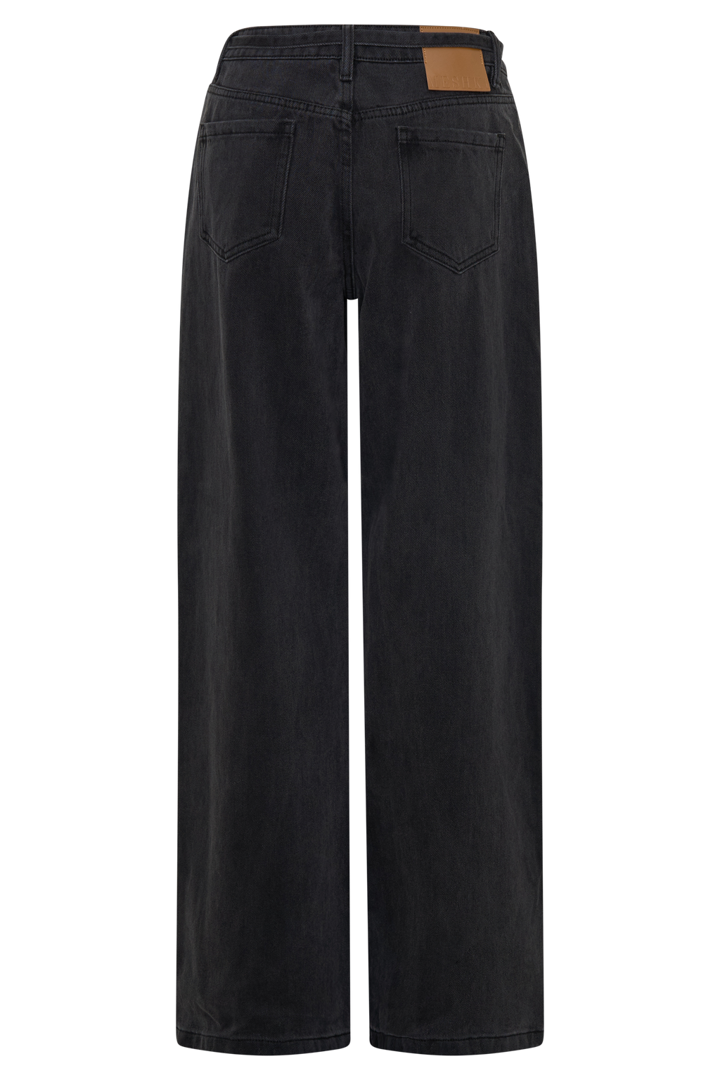 Jeans met mid waist, rechte pijpen en strikdetail - Gewassen zwart