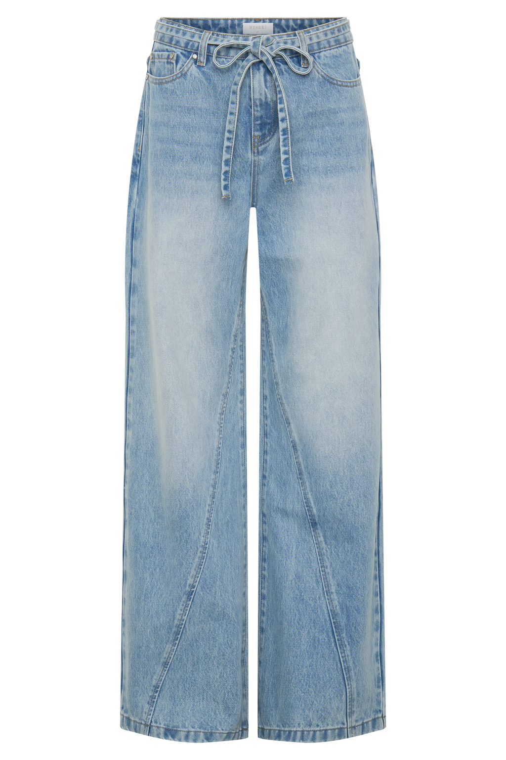 Spijkerjeans met rechte pijpen, normale taille en strikceintuur - gewassen lichtblauw
