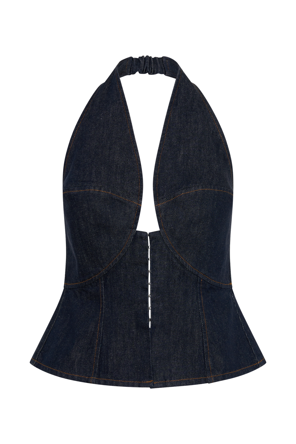 Halter Longline Denim Top - Washed Indigo Blue