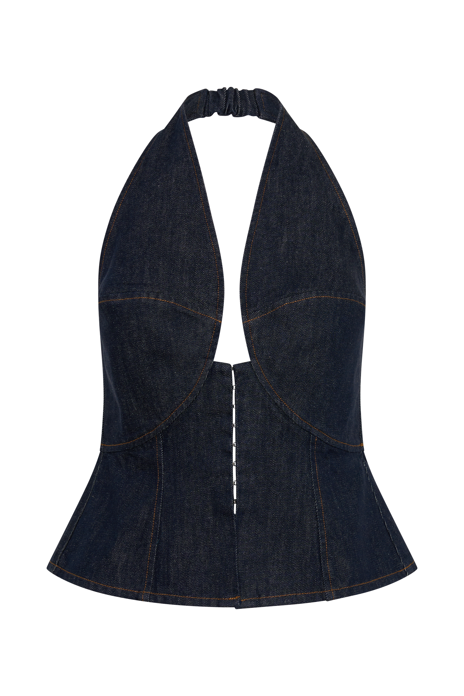 Halter Longline Denim Top - Washed Indigo Blue