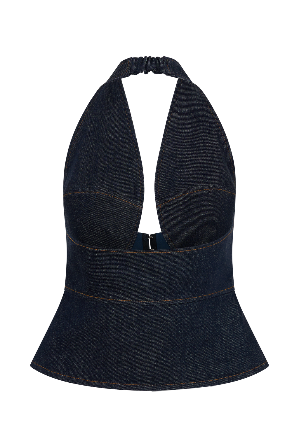 Halter Longline Denim Top - Washed Indigo Blue