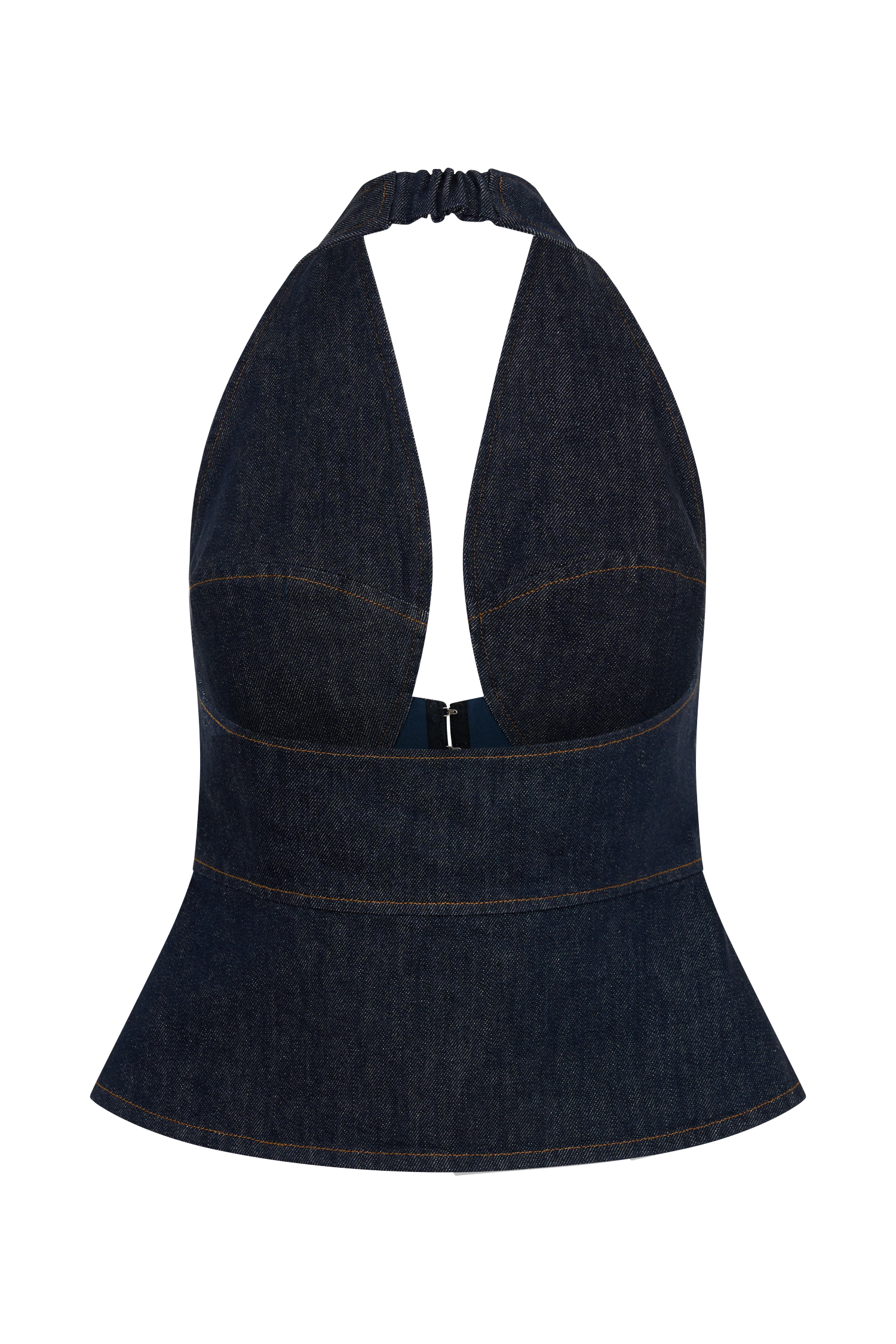 Halter Longline Denim Top - Washed Indigo Blue