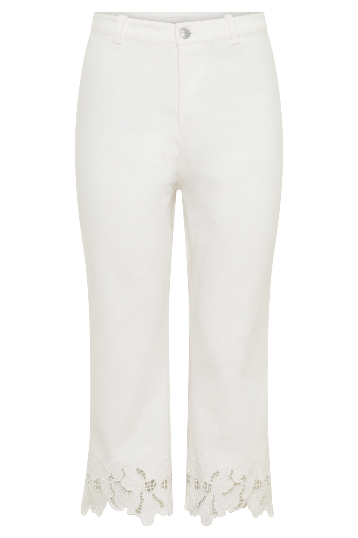 Spijkerdriekwartsbroek met bloemenborduursel - wit