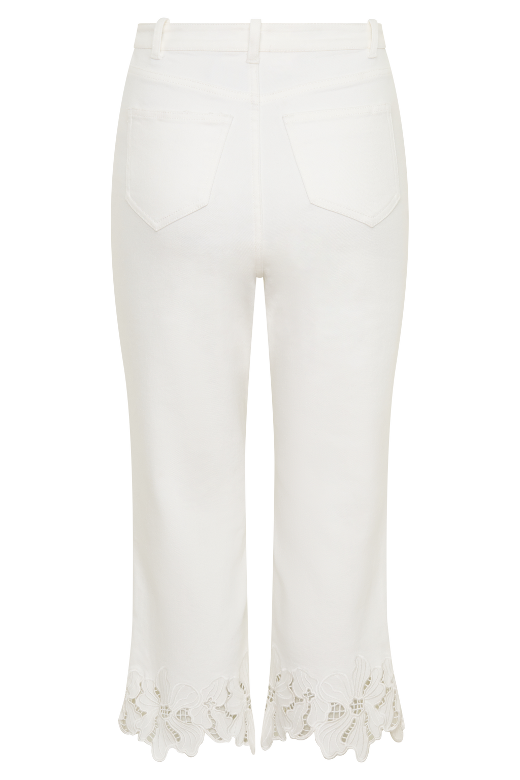 Spijkerdriekwartsbroek met bloemenborduursel - wit