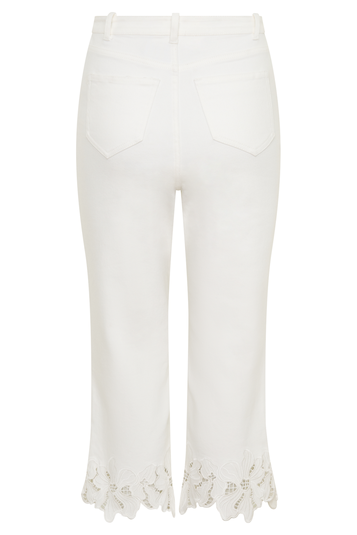 Spijkerdriekwartsbroek met bloemenborduursel - wit