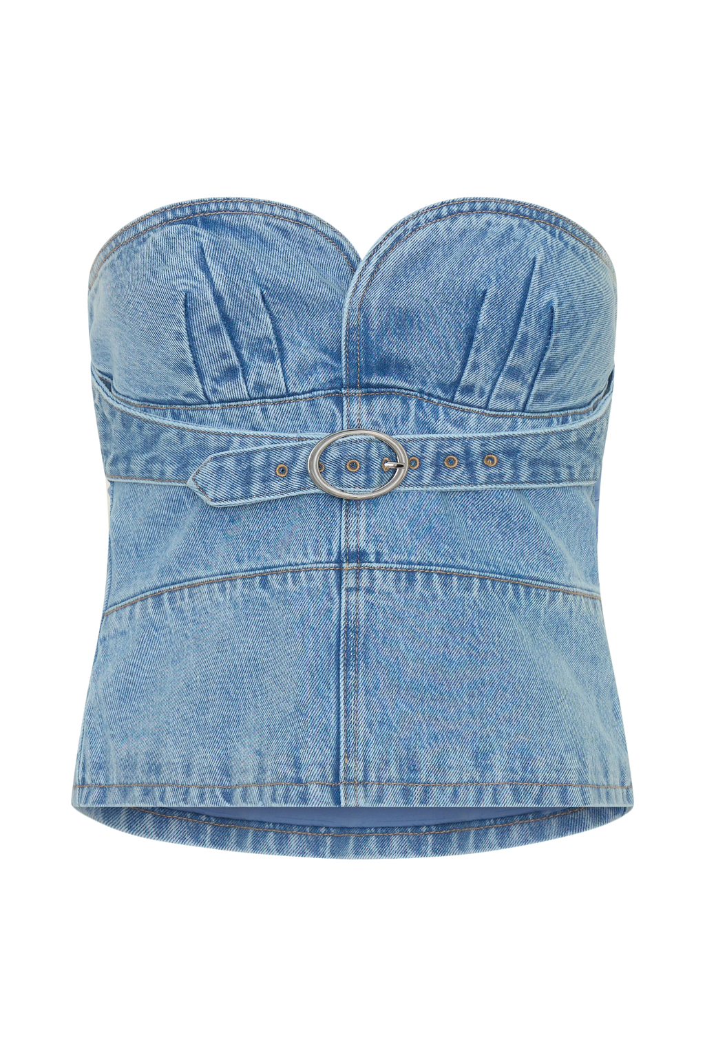 Strapless Denim Top With Buckle - Classic Blue