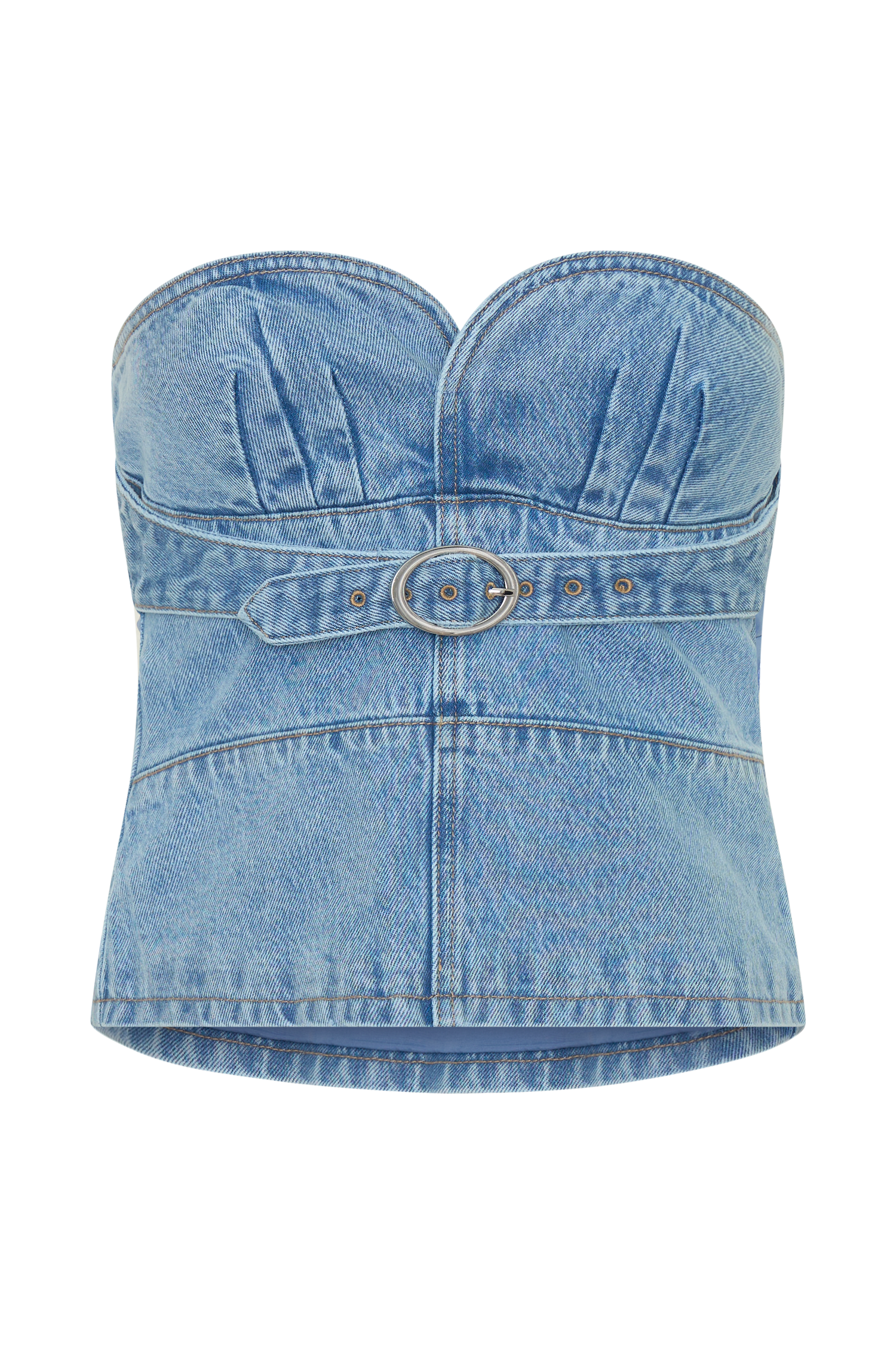 Strapless Denim Top With Buckle - Classic Blue