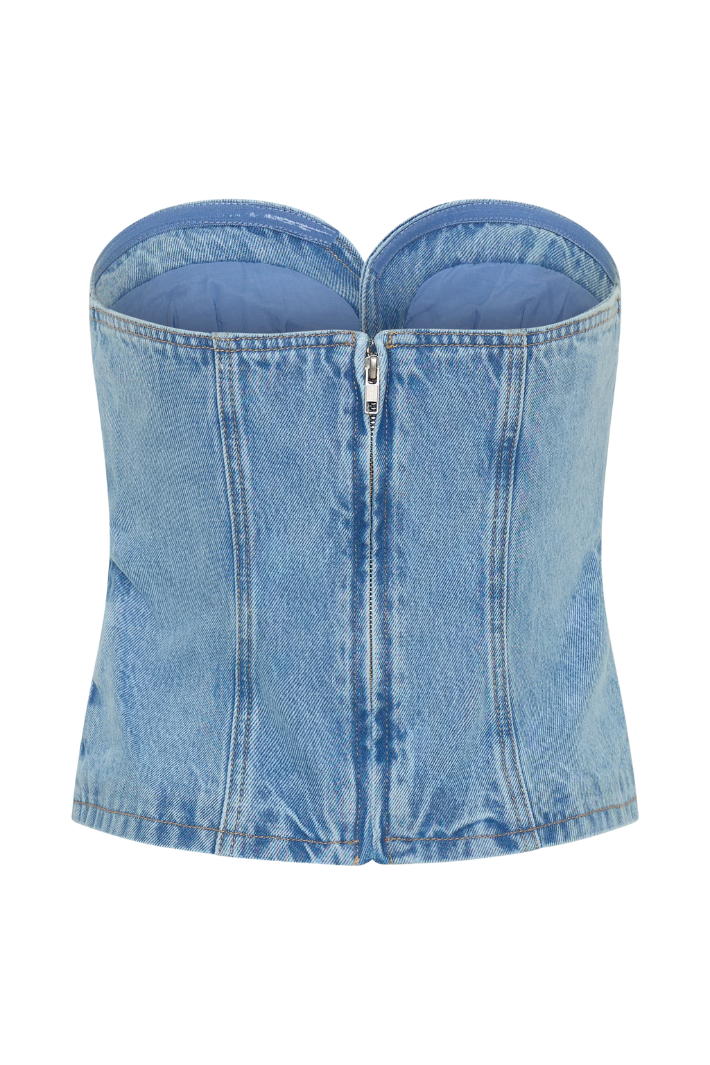 Strapless Denim Top With Buckle - Classic Blue