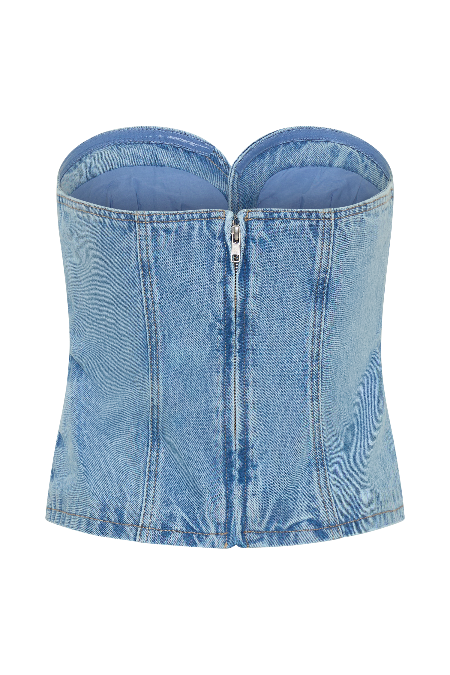 Strapless Denim Top With Buckle - Classic Blue
