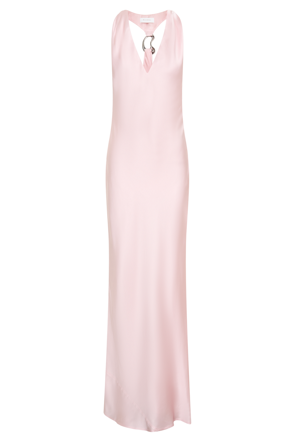 Halter Satin Maxi Dress With Hardware - Pale Pink