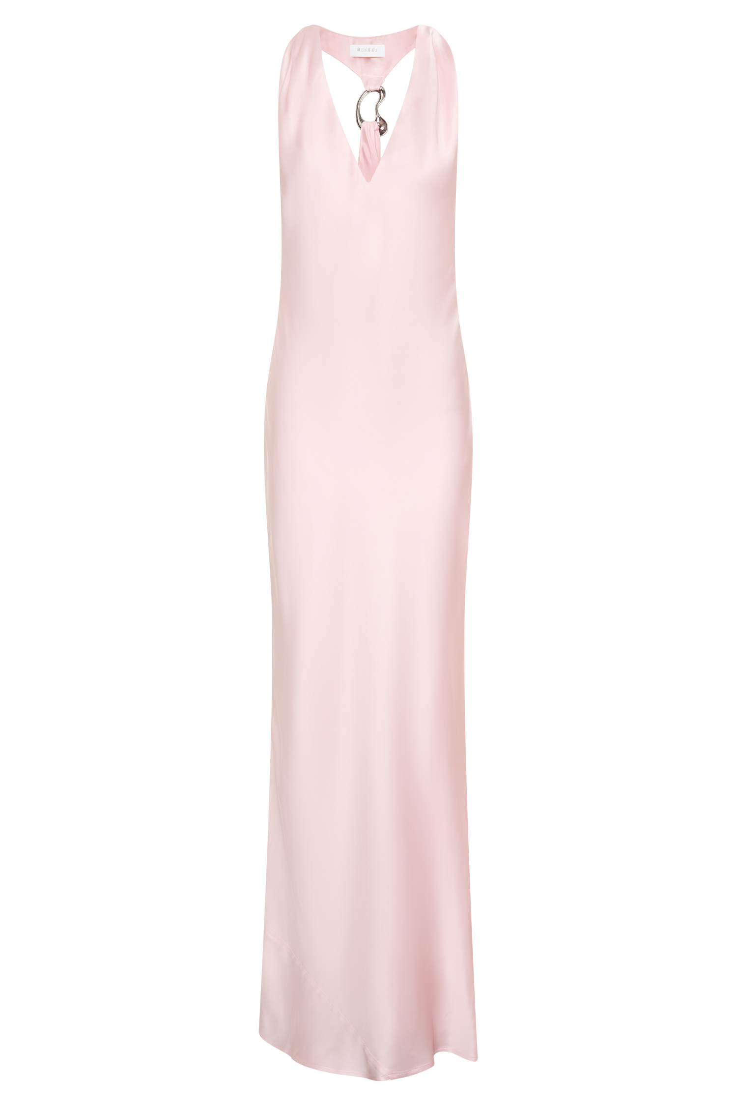 Halter Satin Maxi Dress With Hardware - Pale Pink