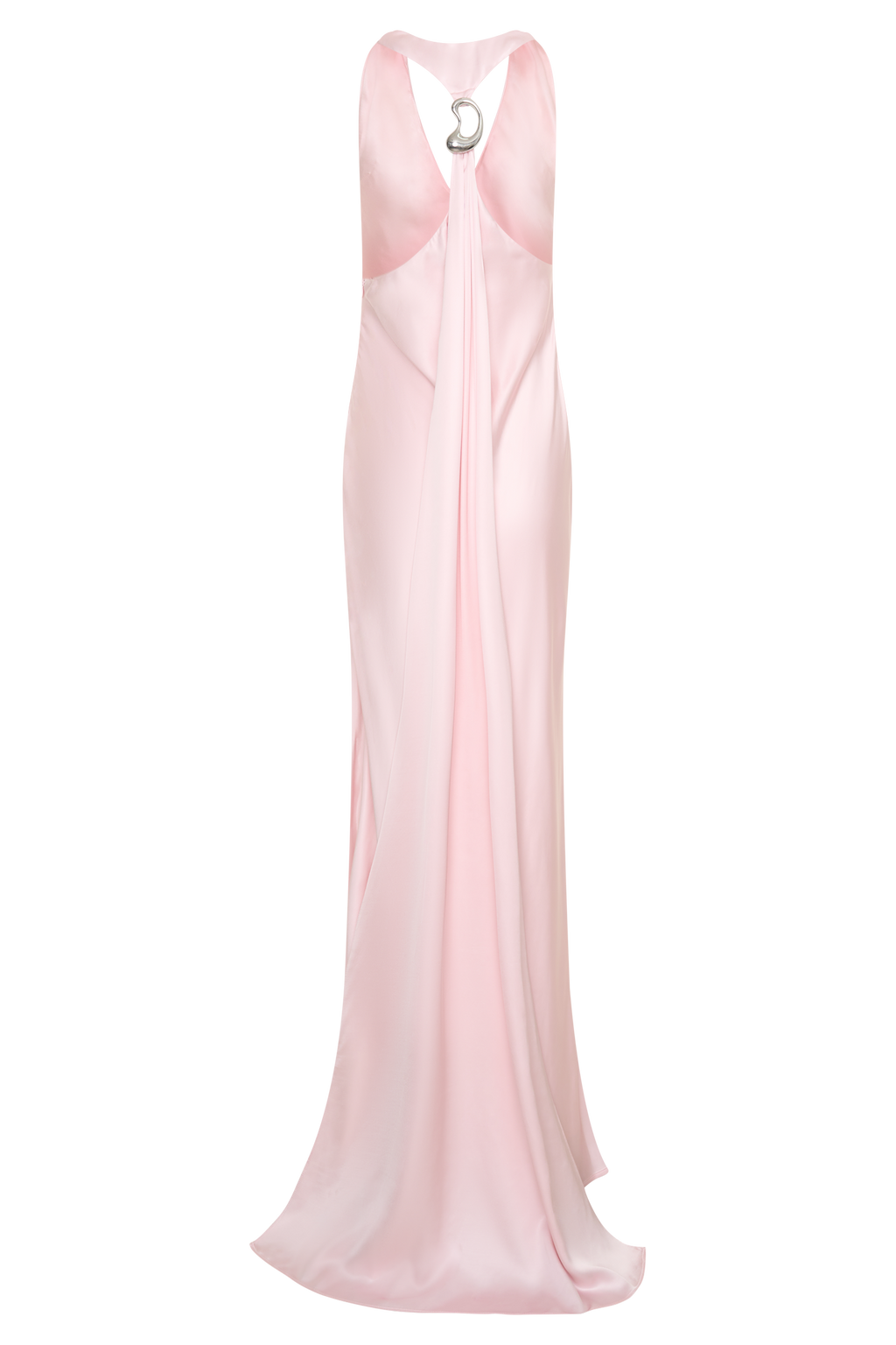 Halter Satin Maxi Dress With Hardware - Pale Pink