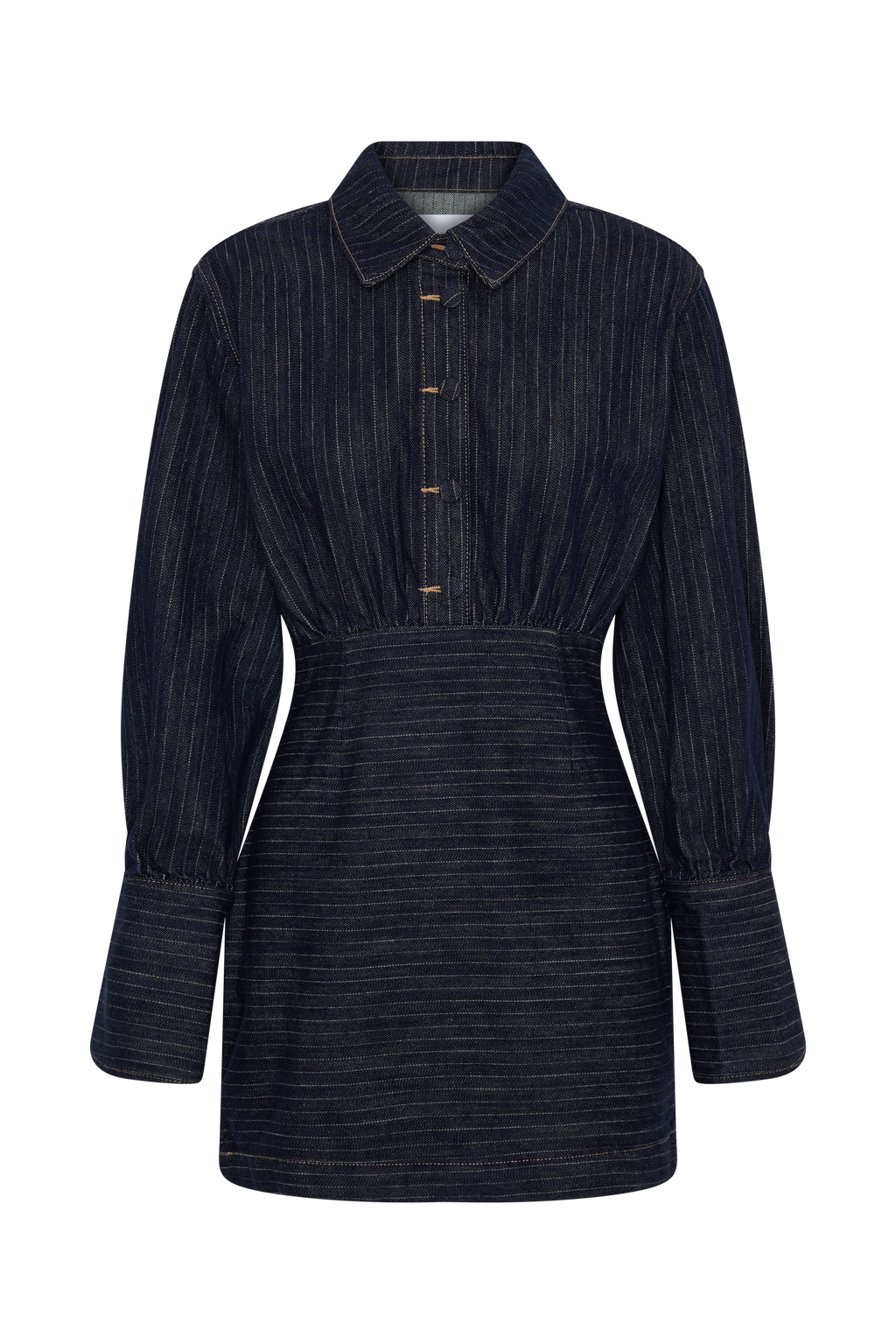 Mini-jurk van denim met lange mouwen - Indigostreep