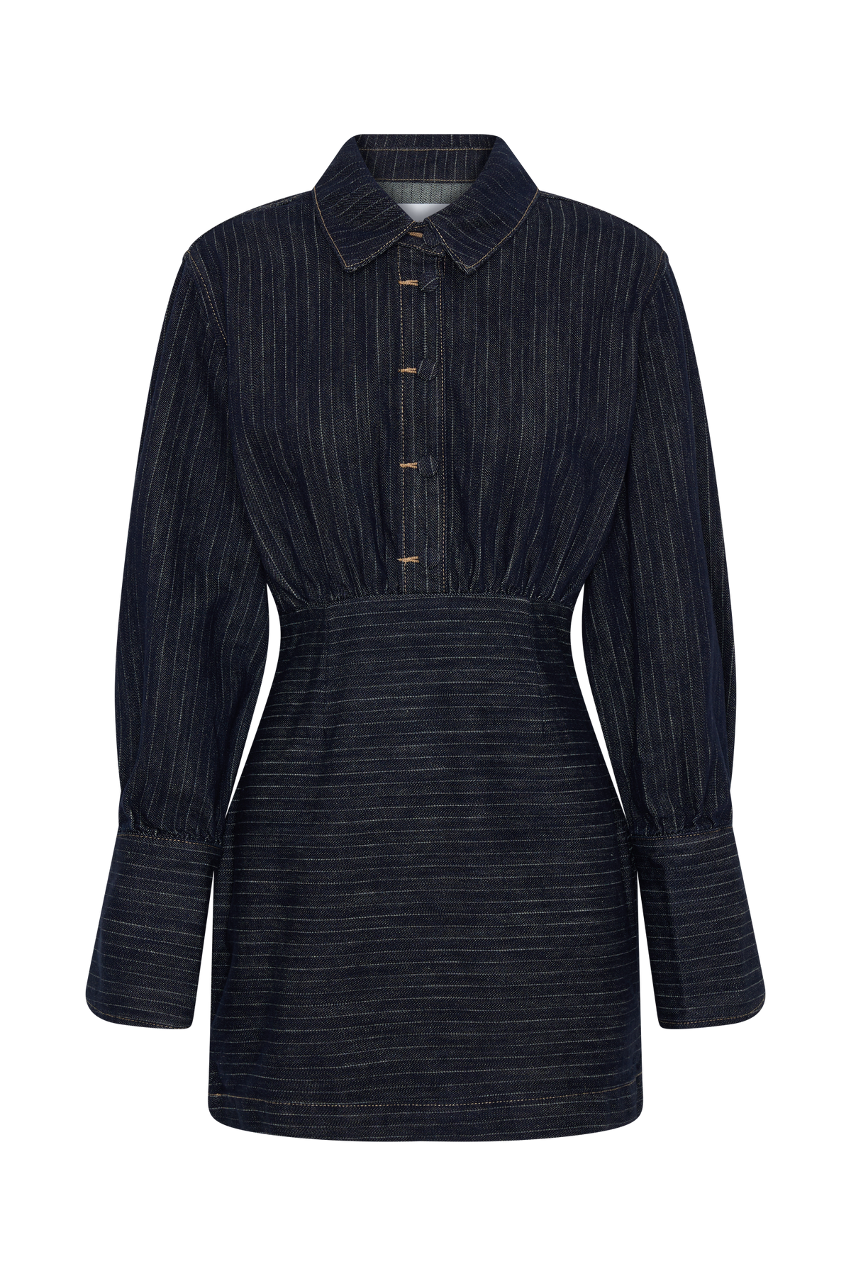 Mini-jurk van denim met lange mouwen - Indigostreep