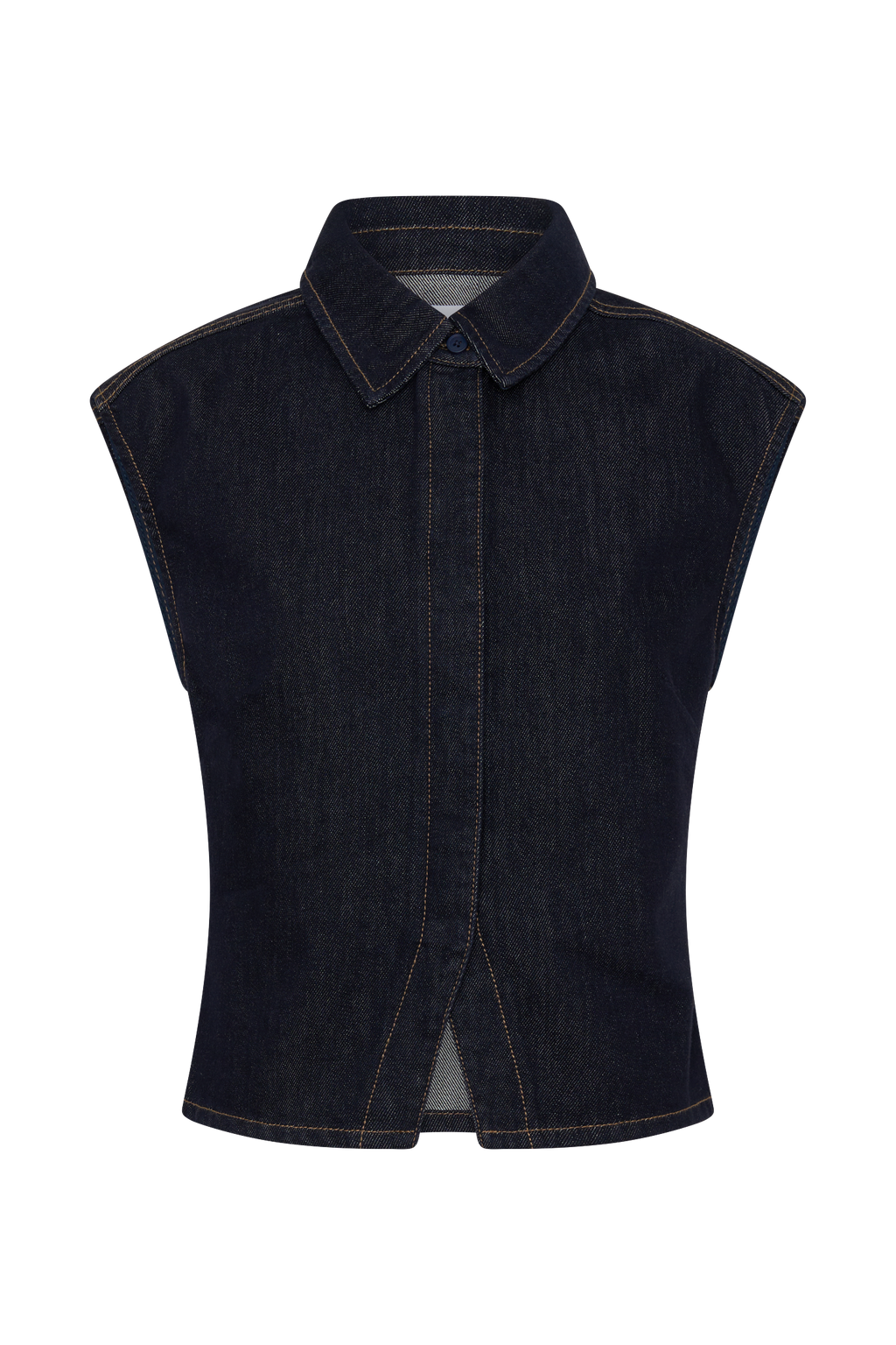 Collared Denim Longline Top - Washed Indigo Blue