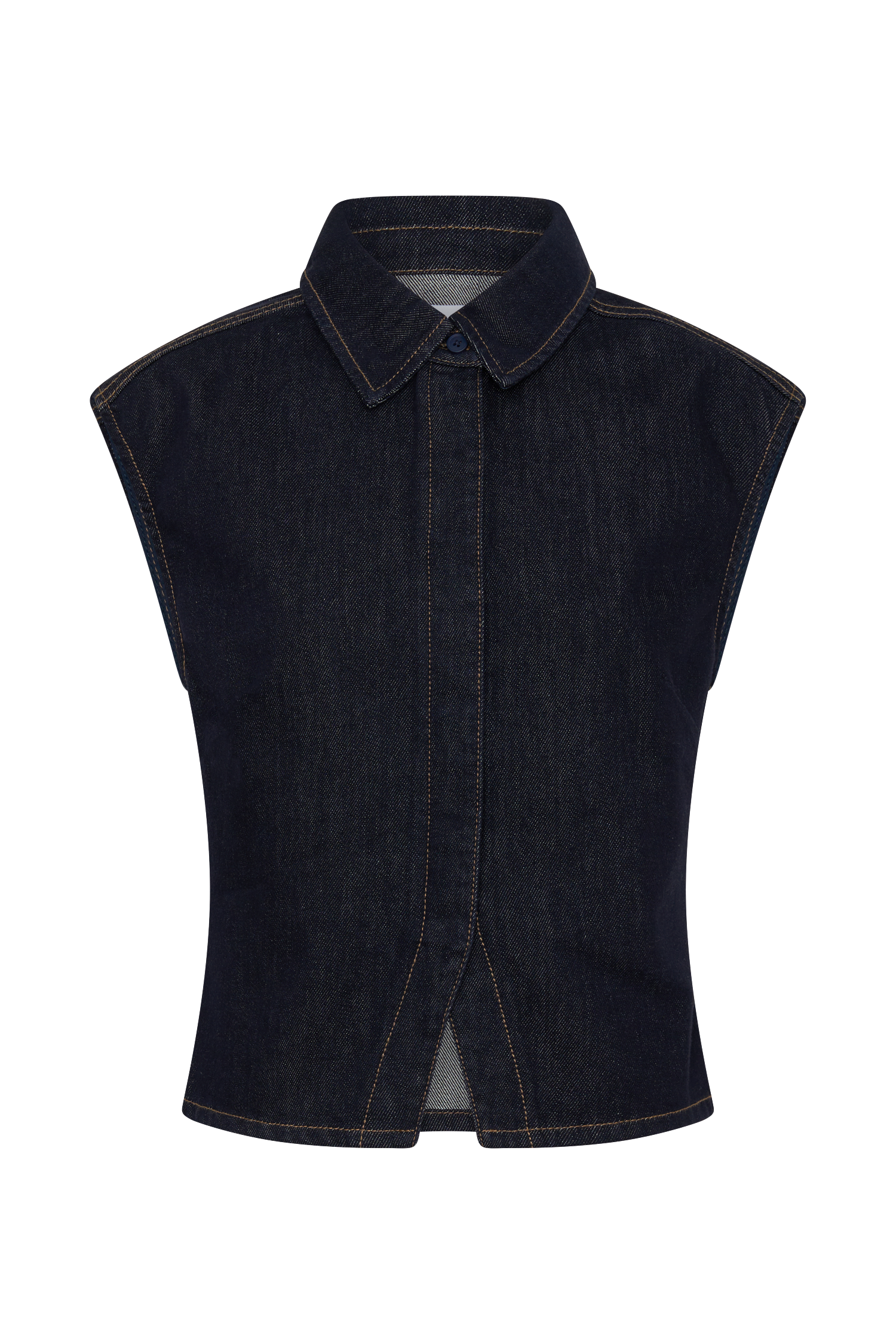 Collared Denim Longline Top - Washed Indigo Blue