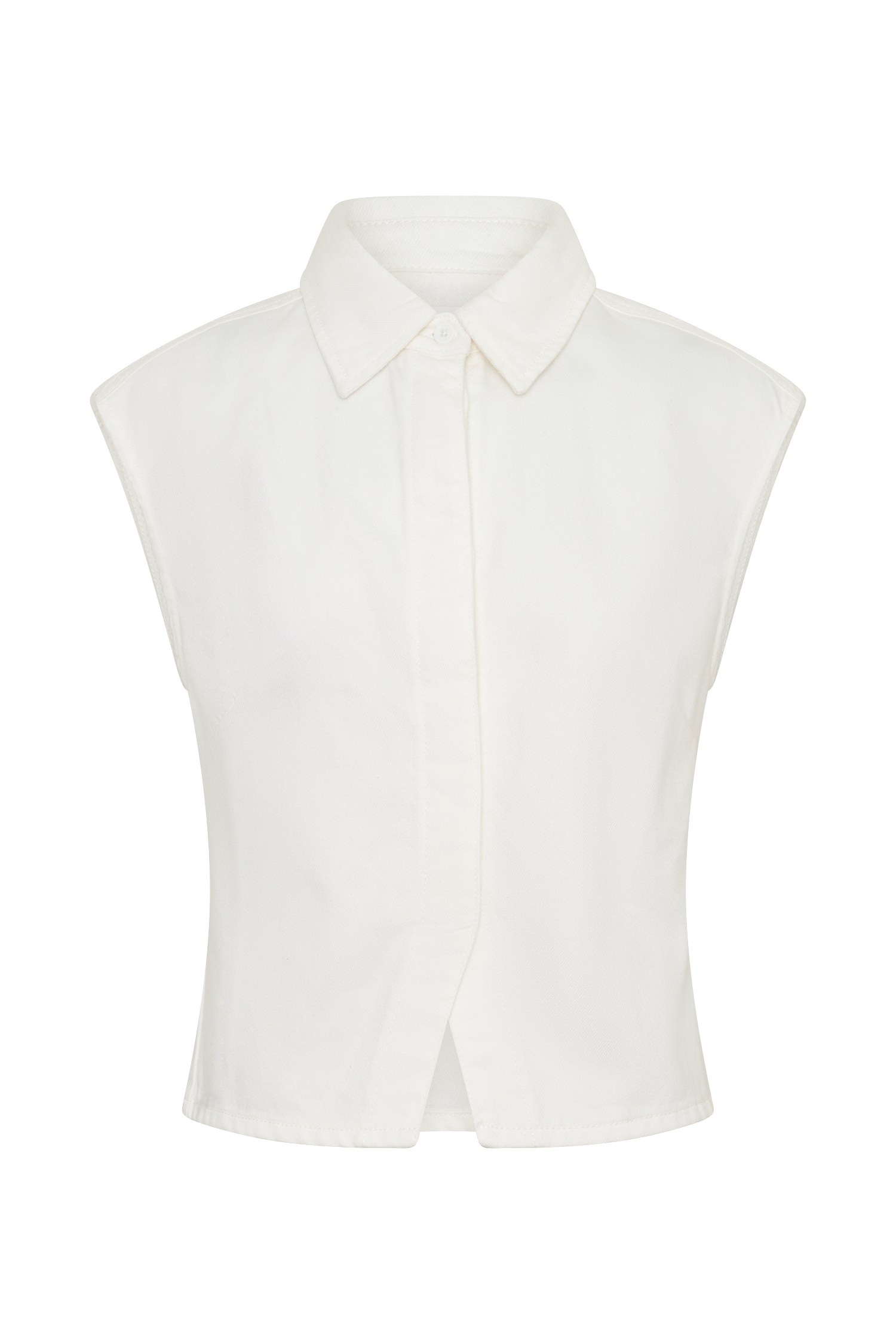 Collared Denim Longline Top - White
