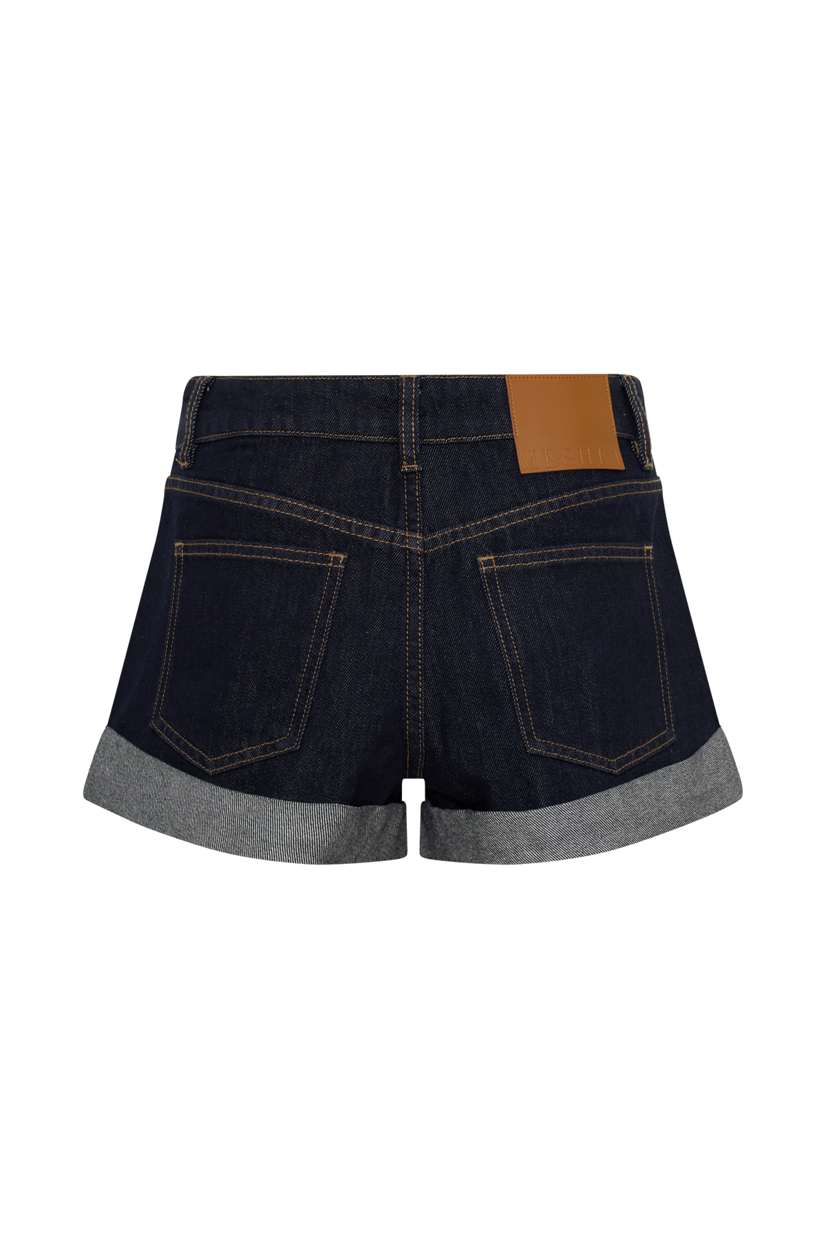 Denimshorts met omgeslagen zoom - Gewassen indigoblauw