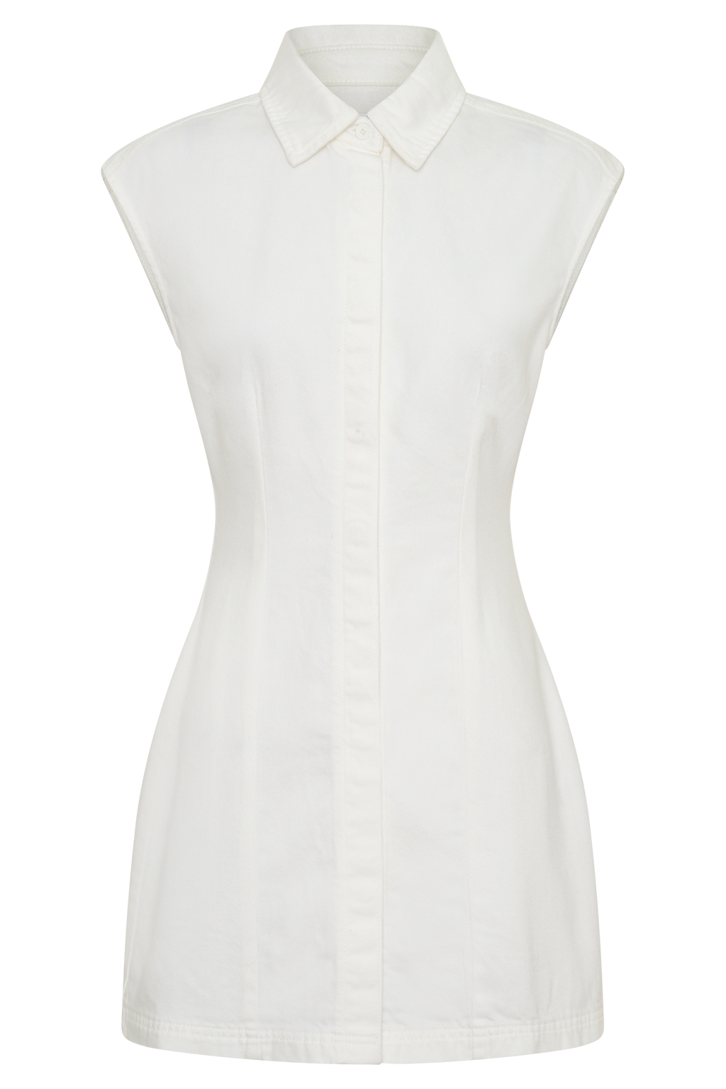 Collared Mini Denim Dress - White