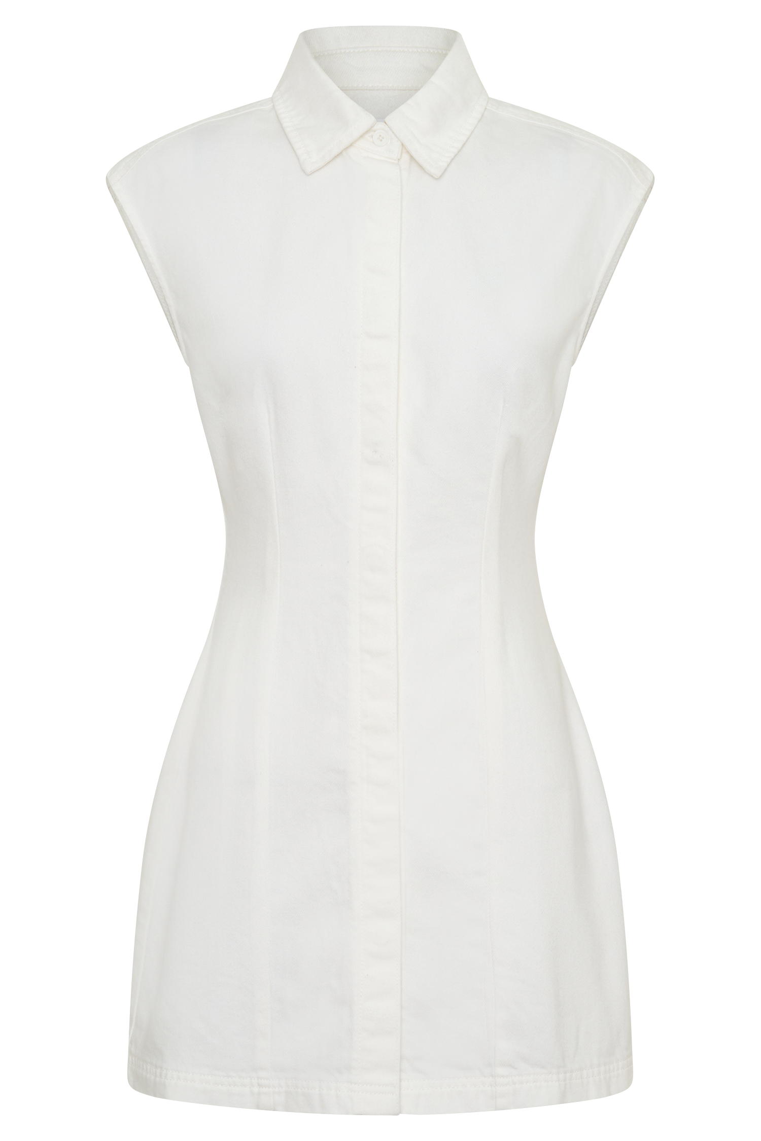 Collared Mini Denim Dress - White