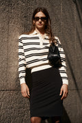 Stripe Long Sleeve Knit Jumper - Ivory/Black